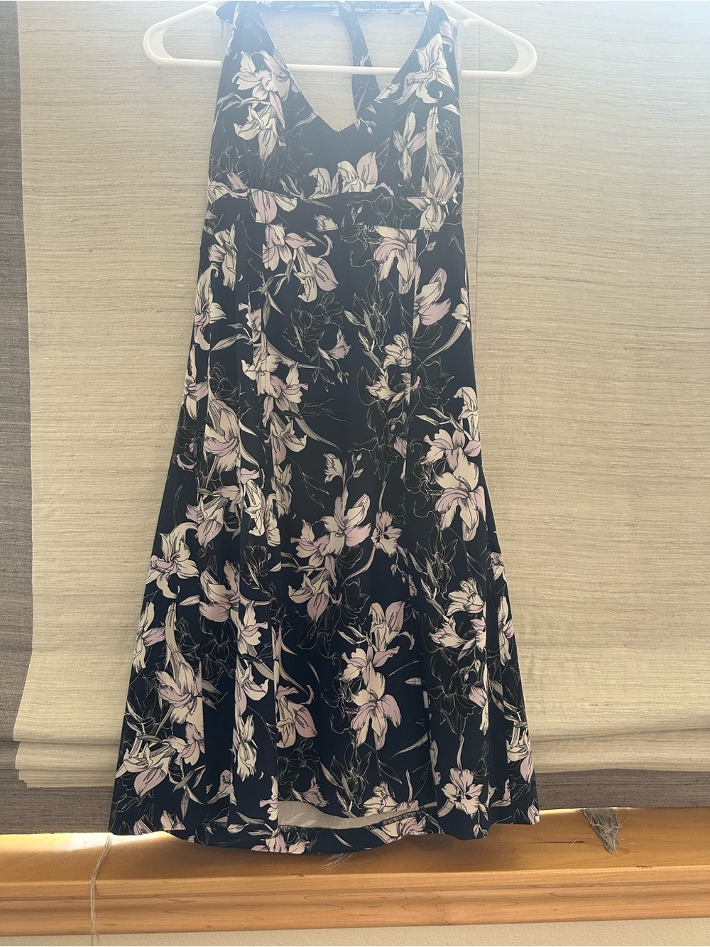 Athleta Navy A-Line Dress with Light Pink & White Floral Print- Sz 4